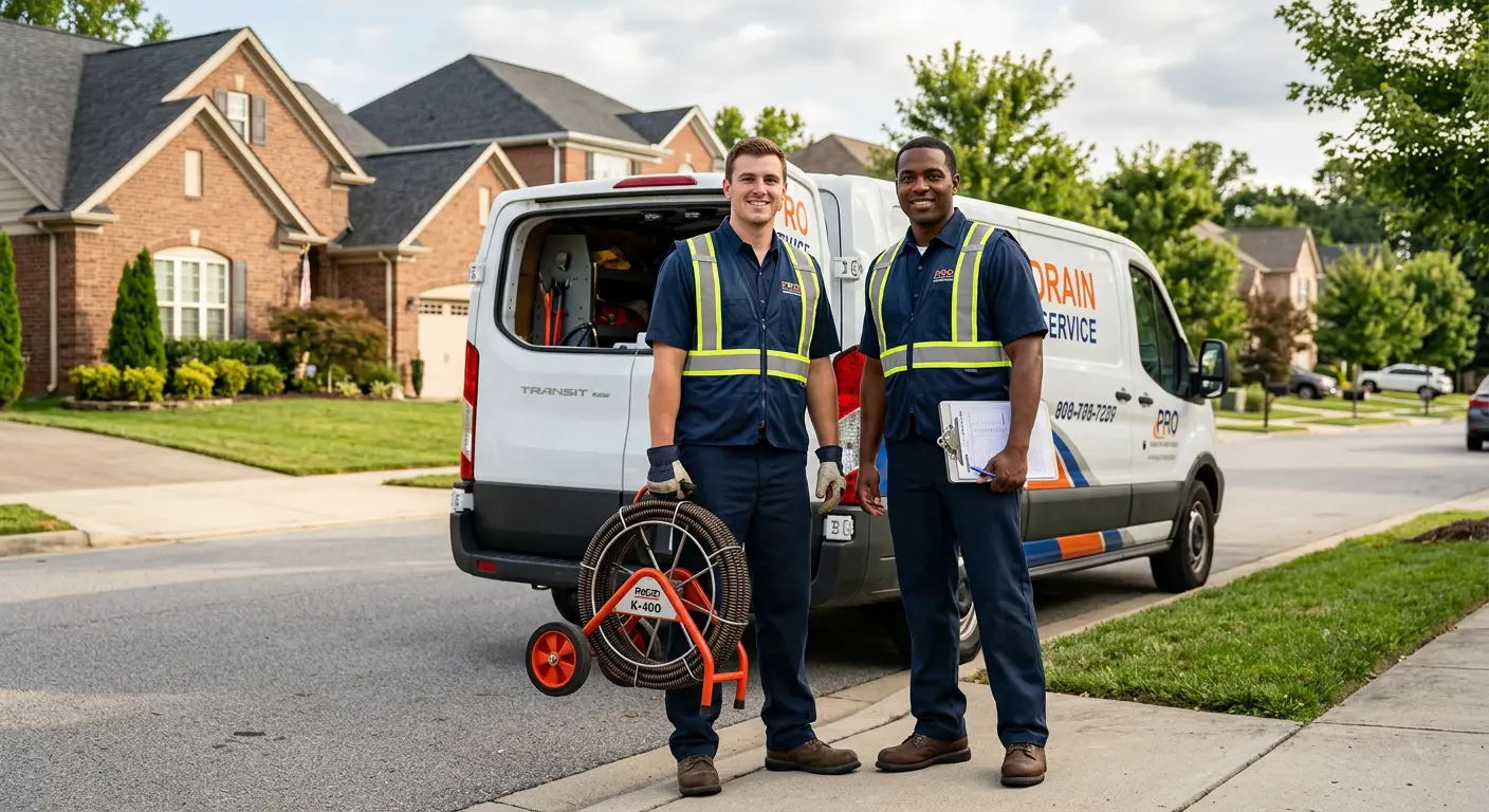 Sewer and drain service team with equipment ready for work in Massillon